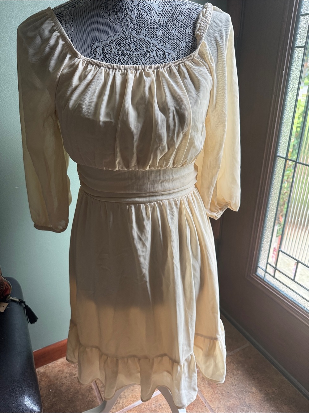 Dokotoo Women’s Cream Peasant Waist Dress
